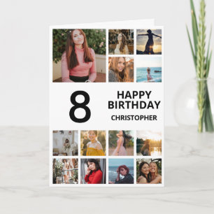 8e verjaardag Foto Collage 13 Foto's zwart-wit Kaart