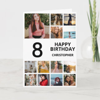 8e verjaardag Foto Collage 13 Foto's zwart-wit Kaart