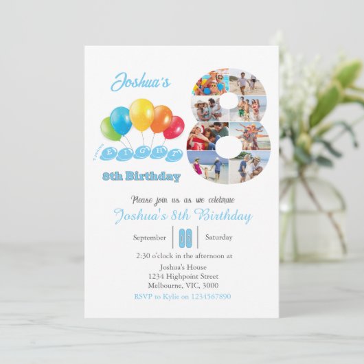 8e verjaardag foto collage nummer 8 Jongen Kaart (Staand voorkant)