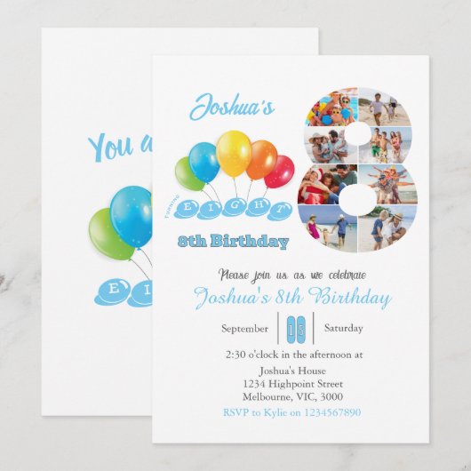 8e verjaardag foto collage nummer 8 Jongen Kaart (Voorkant / Achterkant)