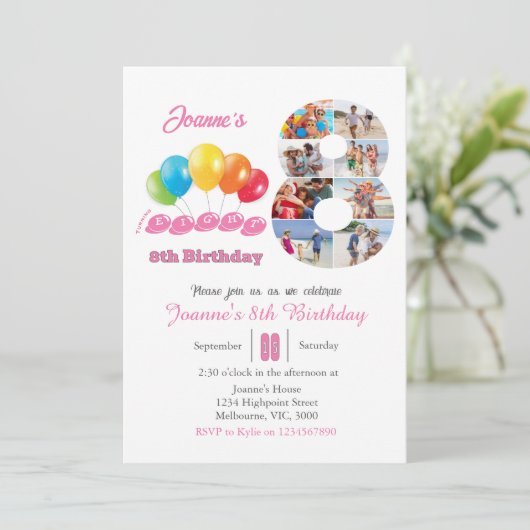 8e verjaardag foto collage nummer 8 Meisje Kaart (Staand voorkant)