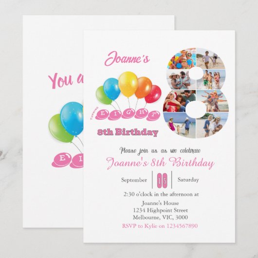 8e verjaardag foto collage nummer 8 Meisje Kaart (Voorkant / Achterkant)