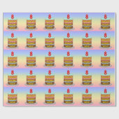 8e verjaardag: Fun Cake and Candle + Custom Name Cadeaupapier (Vlak)