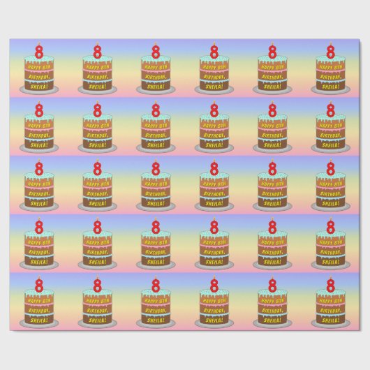 8e verjaardag: Fun Cake and Candle + Custom Name Cadeaupapier (Zoom)