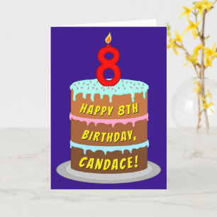 8e verjaardag: Fun Cake and Candle + Custom Name Kaart