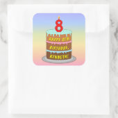 8e verjaardag: Fun Cake and Candle + Custom Name Vierkante Sticker (Tas)