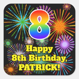 8e verjaardag: Fun Fireworks Kijk, regenboog # 8 Vierkante Sticker