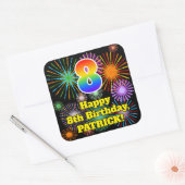 8e verjaardag: Fun Fireworks Kijk, regenboog # 8 Vierkante Sticker (Envelop)