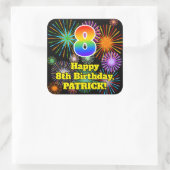 8e verjaardag: Fun Fireworks Kijk, regenboog # 8 Vierkante Sticker (Tas)