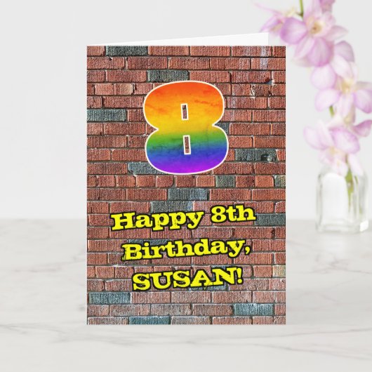 8e verjaardag: Fun Graffiti-geïnspireerde regenboo Kaart (Orchidee)