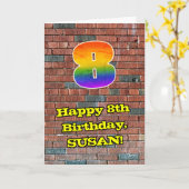 8e verjaardag: Fun Graffiti-geïnspireerde regenboo Kaart (Gele Bloem)