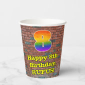 8e verjaardag: Fun Graffiti-geïnspireerde regenboo Papieren Bekers (Achterkant)