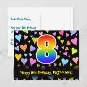 8e verjaardag: Fun Hearts-patroon, Regenboog 8 Briefkaart (Voorkant / Achterkant)