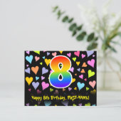 8e verjaardag: Fun Hearts-patroon, Regenboog 8 Briefkaart (Staand voorkant)