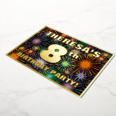 8e verjaardag — Fun, kleurrijk vuurwerk Folie Uitnodiging (Gedraaid)