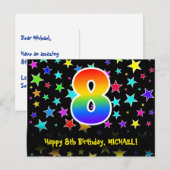8e verjaardag: Fun Stars Patroon, Regenboog 8, Naa Briefkaart (Voorkant / Achterkant)