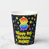 8e verjaardag: Fun Stars Pattern en Rainbow 8 Papieren Bekers (Voorkant)