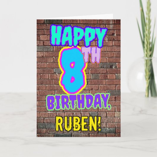 8e verjaardag - Fun, Urban Graffiti geïnspireerd K Kaart (Voorkant)