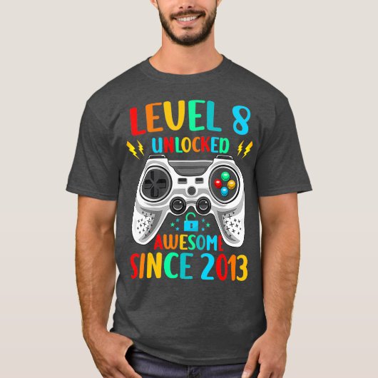 8e verjaardag gaming T-shirt Level 8 Niet-vergrend (Voorkant)