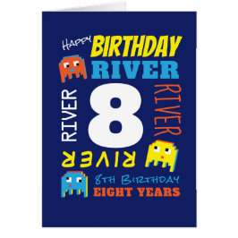 8e verjaardag gebruikelijke naam geel blauw pixel 