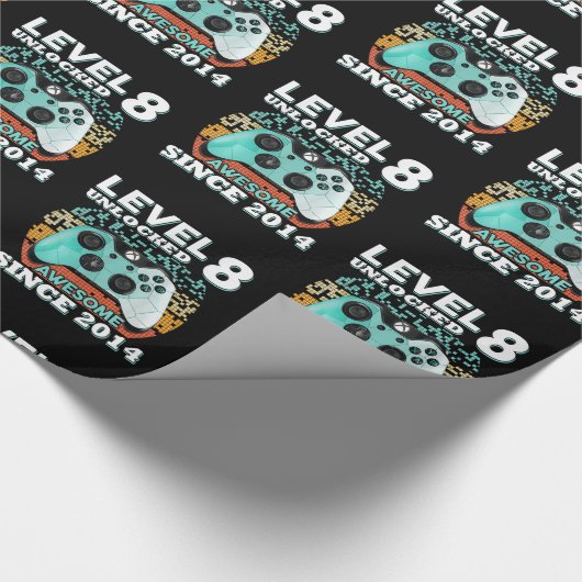 8e verjaardag geschenk jongens level 8 ontgrendeld cadeaupapier (Hoek)