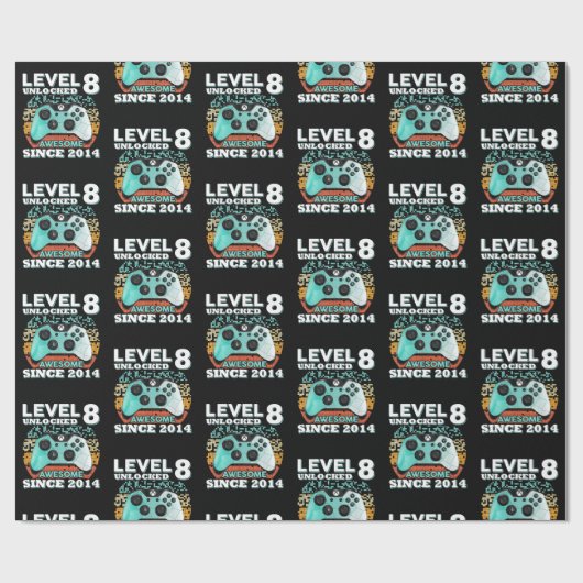 8e verjaardag geschenk jongens level 8 ontgrendeld cadeaupapier (Vlak)