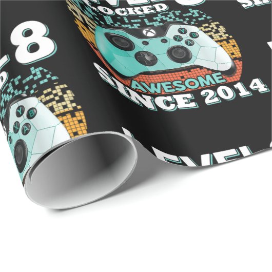 8e verjaardag geschenk jongens level 8 ontgrendeld cadeaupapier (Rol Hoek)