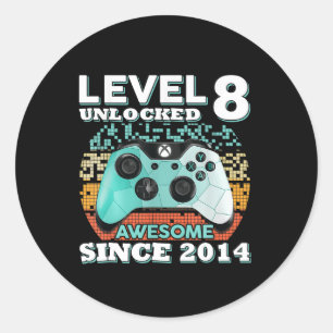 8e verjaardag geschenk jongens level 8 ontgrendeld ronde sticker