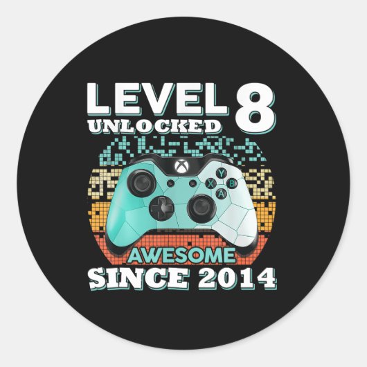 8e verjaardag geschenk jongens level 8 ontgrendeld ronde sticker (Voorkant)