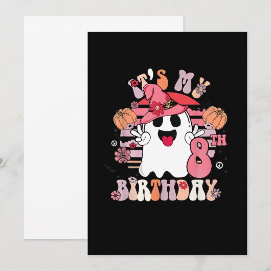 8e verjaardag geschenken Spooky Boo Groovy Retro 7 Kaart (Voorkant / Achterkant)