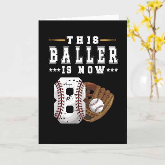 8e verjaardag: Gift Baseball Player 8 jaar Kaart (Gele Bloem)