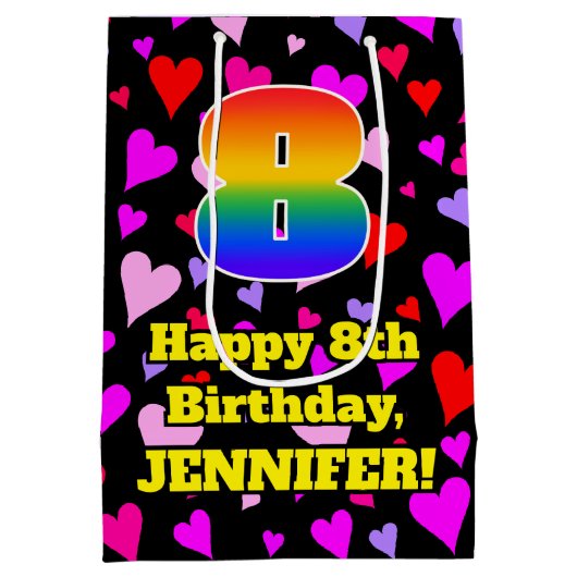 8e verjaardag: Het liefhebbende Kunstpatroon van d Medium Cadeauzakje (Achterkant)