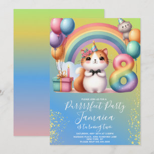 8e Verjaardag Kitten Regenboog Feestje Kaart