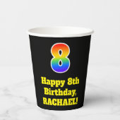 8e verjaardag: Kleurrijk, Leuk, Spannend, Regenboo Papieren Bekers (Achterkant)