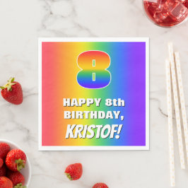8e verjaardag: kleurrijk, vun regenboogpatroon # 8 servet
