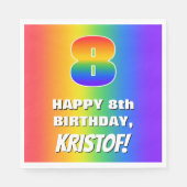 8e verjaardag: kleurrijk, vun regenboogpatroon # 8 servet (Voorkant)