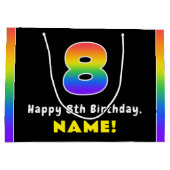 8e verjaardag: kleurrijke regenboog # 8, aangepast groot cadeauzakje (Achterkant)