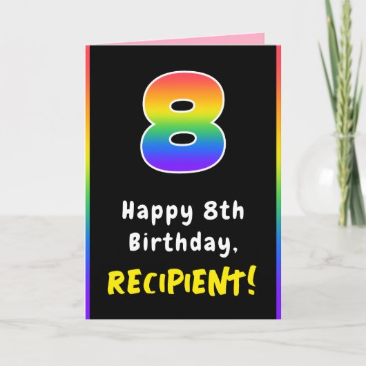 8e verjaardag: kleurrijke regenboog # 8, aangepast kaart (Voorkant)