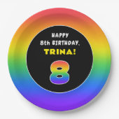 8e verjaardag: kleurrijke regenboog # 8, aangepast papieren bordje (Voorkant)