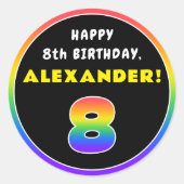 8e verjaardag: kleurrijke regenboog # 8, aangepast ronde sticker (Voorkant)