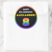 8e verjaardag: kleurrijke regenboog # 8, aangepast ronde sticker (Tas)