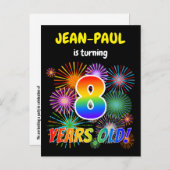 8e Verjaardag - Leuk vuurwerk, Rainbow Look "8" Briefkaart (Voorkant / Achterkant)