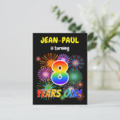 8e Verjaardag - Leuk vuurwerk, Rainbow Look "8" Briefkaart (Staand voorkant)