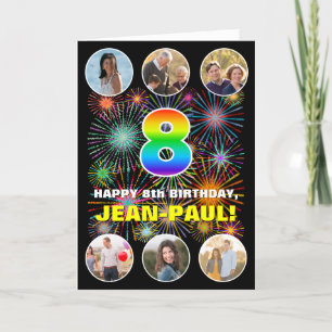 8e verjaardag: Leuke regenboog #, aangepaste naam Kaart