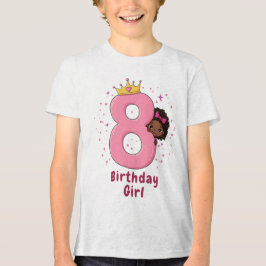 8e Verjaardag Meisje met Kroon en Roze Nummer Tri-Blend Shirt