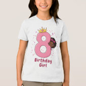 8e Verjaardag Meisje met Kroon en Roze Nummer Tri-Blend Shirt (Voorkant)