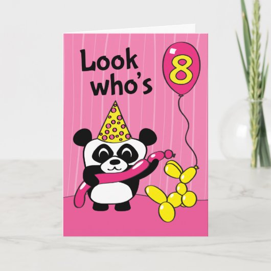 8e verjaardag - Meisje Panda met ballonnen Kaart (Voorkant)