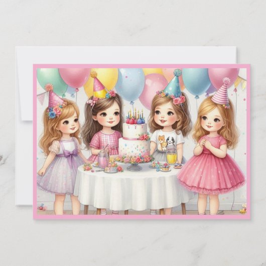 8e verjaardag meisjes roze ballonnen uitnodiging (Achterkant)