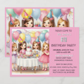 8e verjaardag meisjes roze ballonnen uitnodiging (Voorkant / Achterkant)