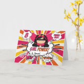 8e verjaardag meisjes Super Kinder roze stripboek Kaart (Gele Bloem)